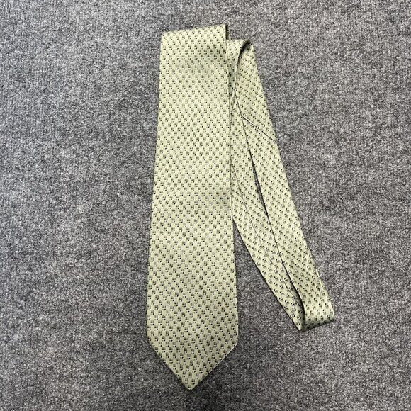 Claybrooke Pure Silk Light Green Geometric Pattern Mens Tie - Picture 4 of 4